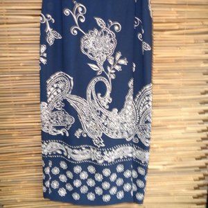 Navy and White Wrap Around Midi Length Skirt